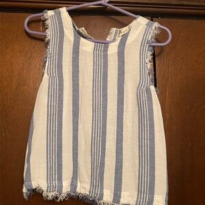 Altar'd State Blue and White Striped Tank Top with Frayed Hem